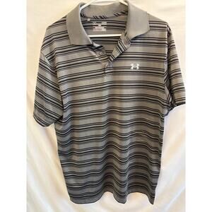 Pre-Loved Under Armour Performance Polo Shirt – Gray/Black Striped, Men’s Large